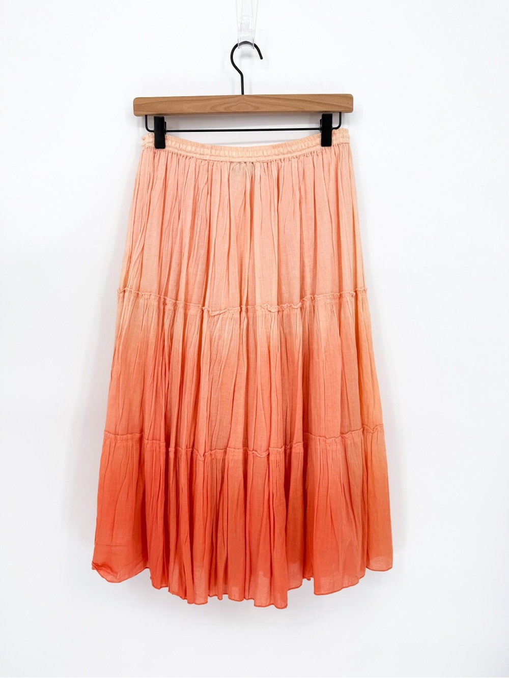 Vintage Jane Ashley Peach Coral Ombre Tiered Midi Skirt Medium - Picture 5 of 6